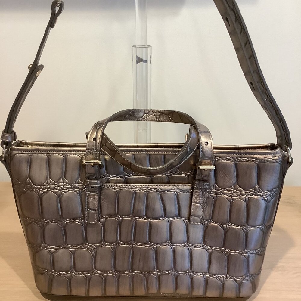 BRAND NEW Gorgeous Brahmin - Taupe Glossy Satchel Shoulder Bag - Picture 4 of 7